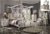 Picardy Fabric & Antique Pearl Eastern King Bed (Canopy) Half Price Furniture