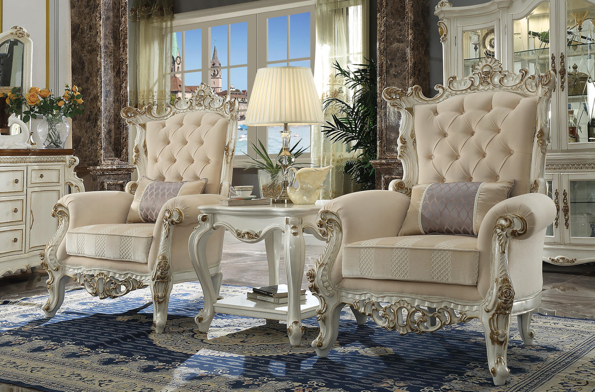 Picardy II Fabric & Antique Pearl Accent Chair & Pillow Half Price Furniture