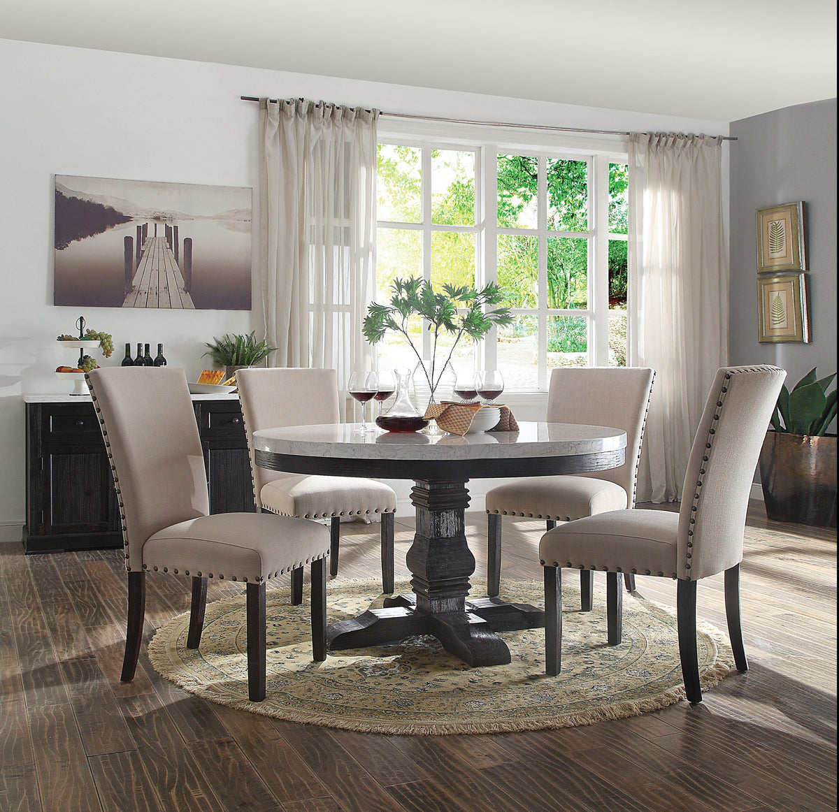 Nolan White Marble & Salvage Dark Oak Dining Table Half Price Furniture