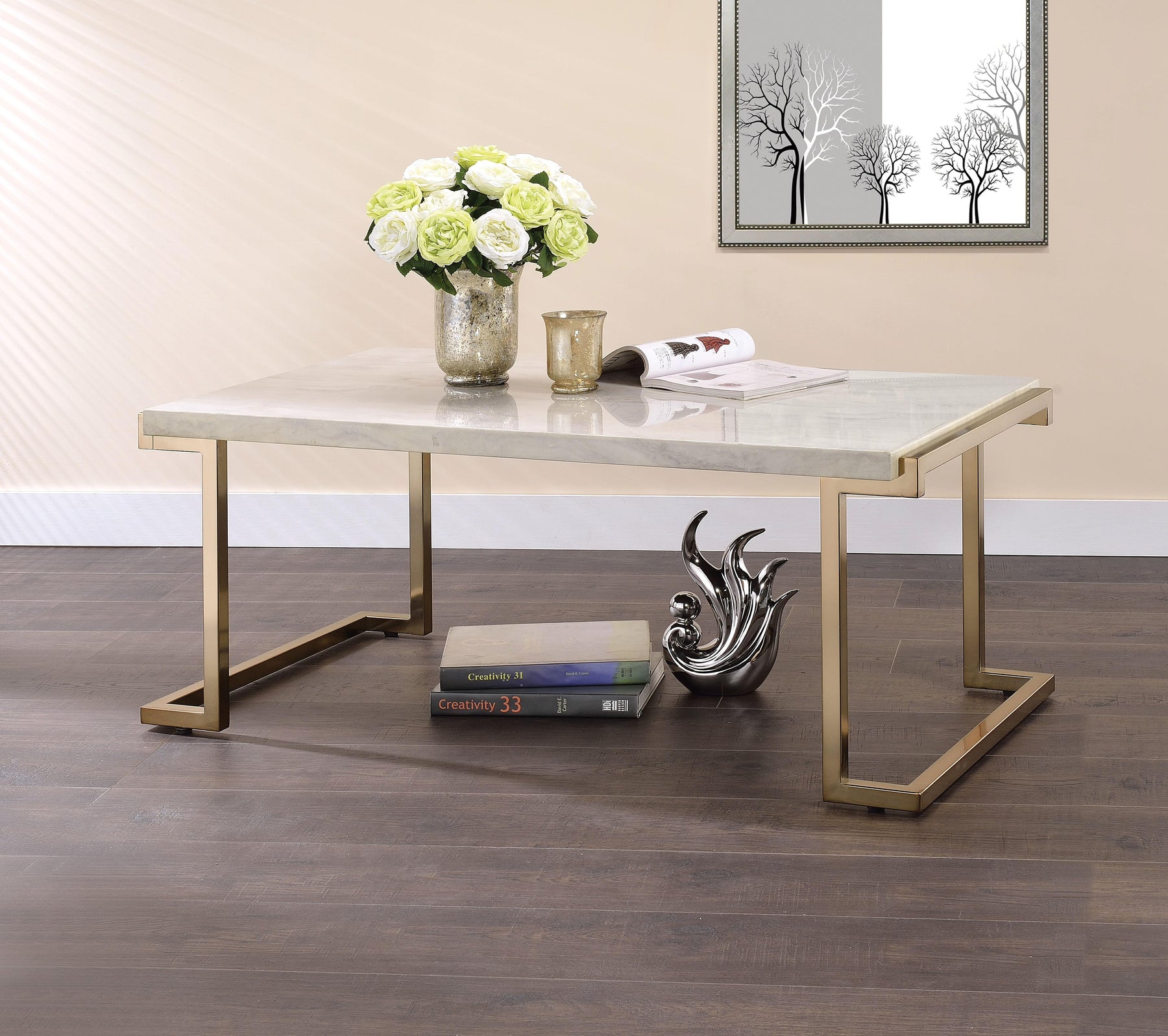 Boice II Faux Marble & Champagne Coffee Table Half Price Furniture