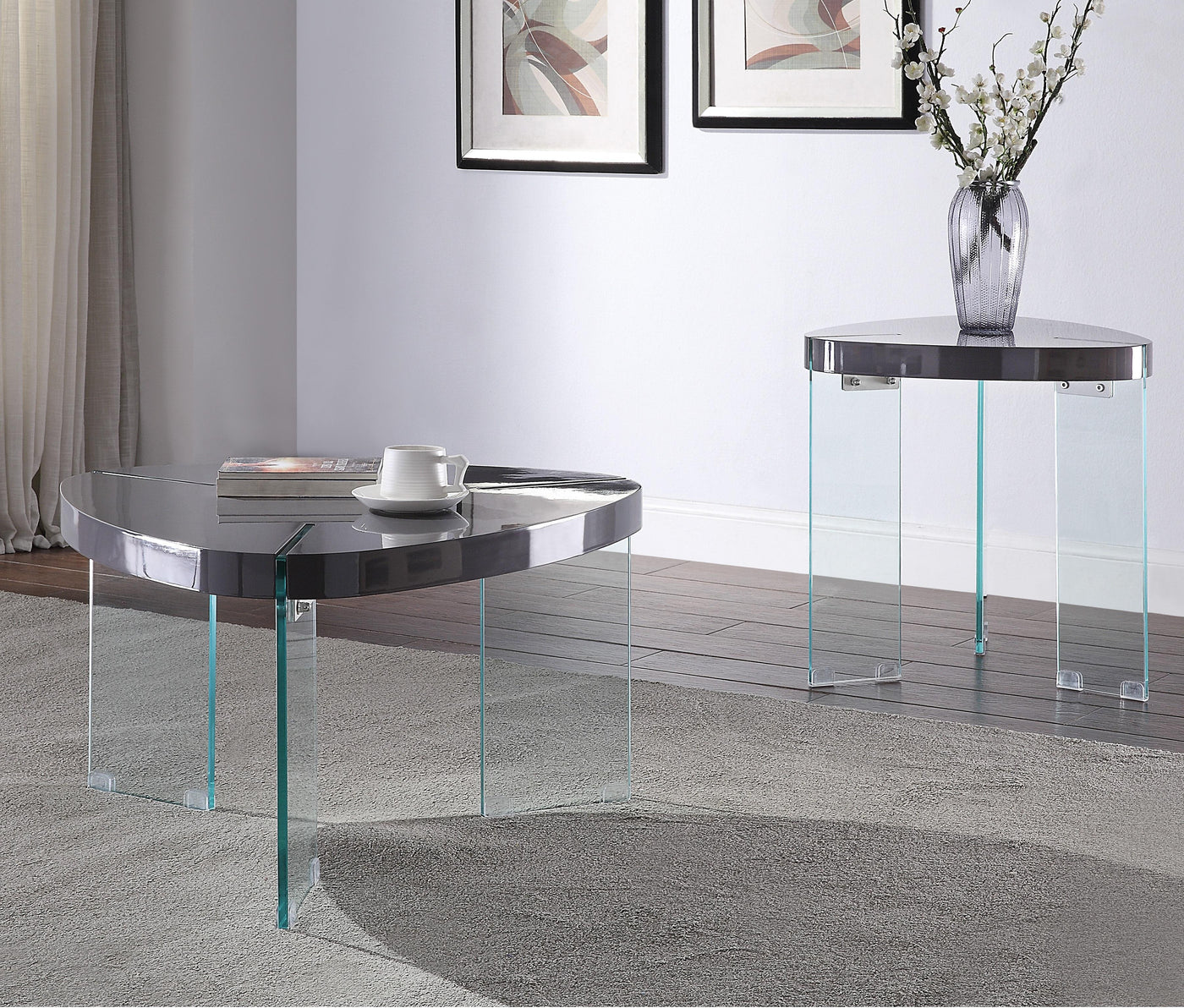 Noland Gray High Gloss & Clear Glass Coffee Table Half Price Furniture