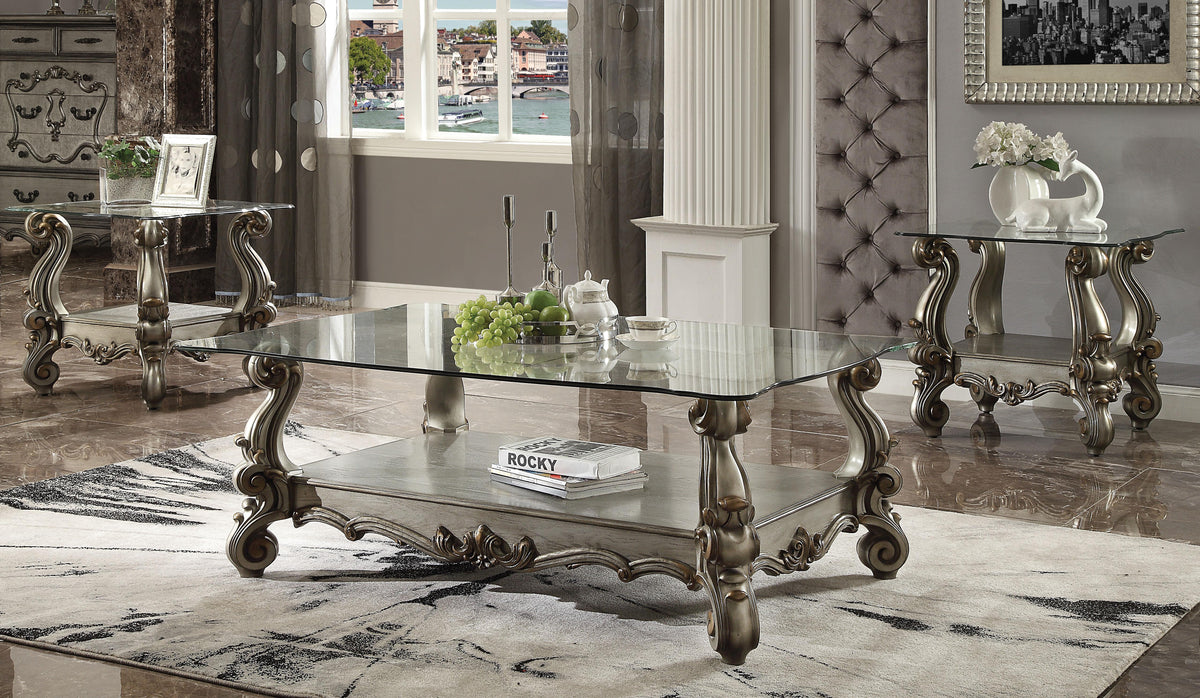 Versailles Antique Platinum & Clear Glass Coffee Table Half Price Furniture