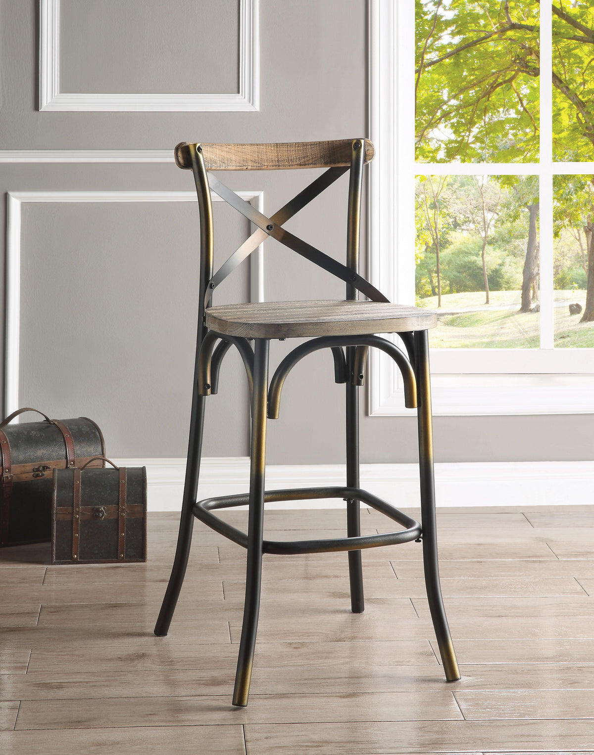 Zaire Antique Copper & Antique Oak Bar Chair (1Pc) Half Price Furniture