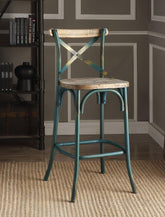 Zaire Antique Turquoise & Antique Oak Bar Chair (1Pc) Half Price Furniture