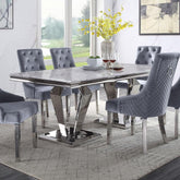 Satinka Light Gray Printed Faux Marble & Mirrored Silver Finish Dining Room Set Half Price Furniture