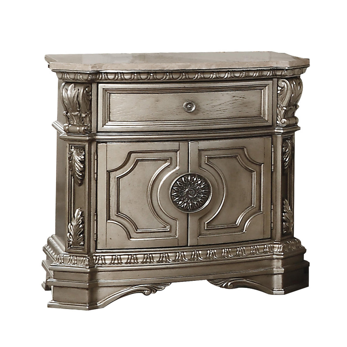 Northville Antique Silver Nightstand (MARBLE TOP)  Las Vegas Furniture Stores