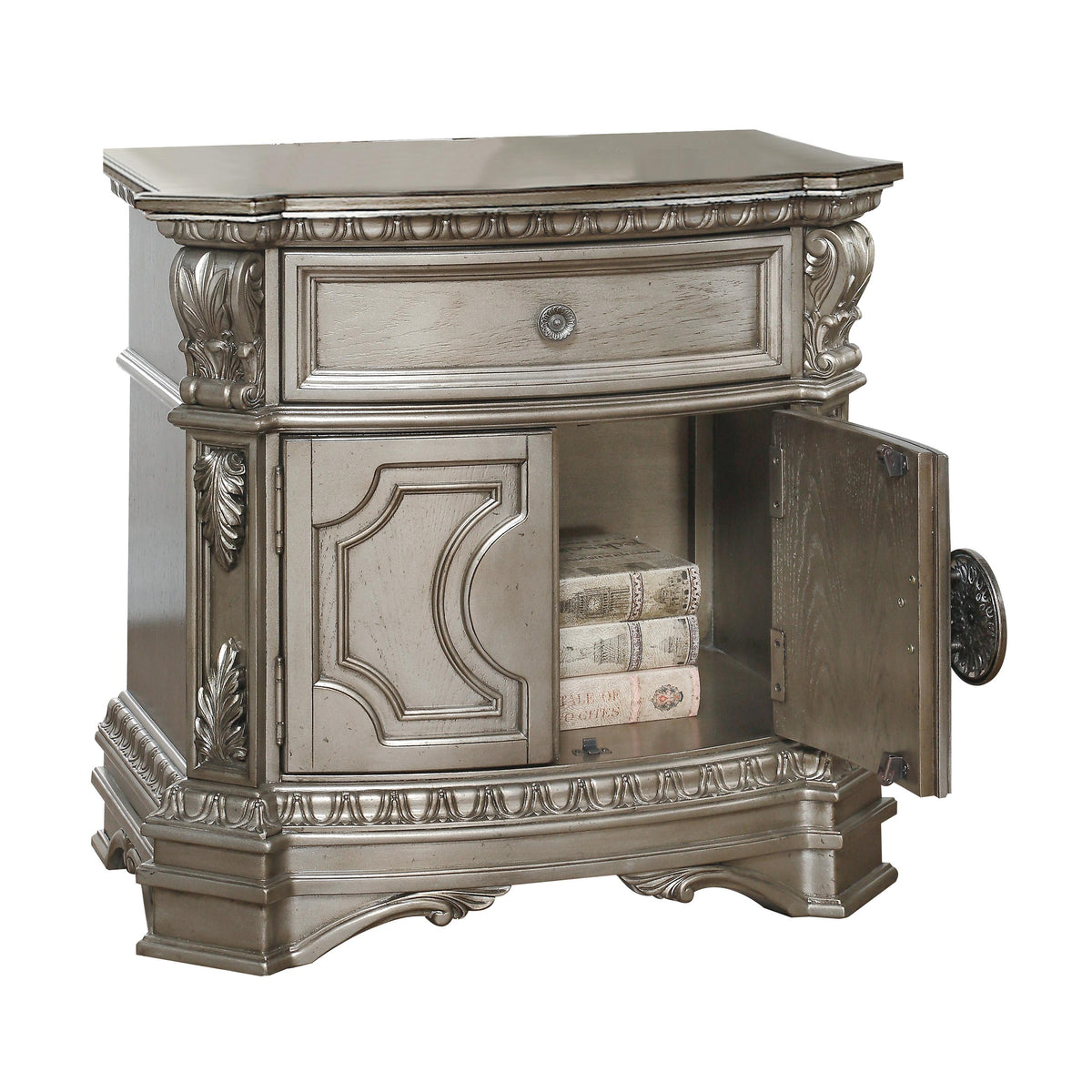 Northville Antique Silver Nightstand (WOOD TOP)  Las Vegas Furniture Stores