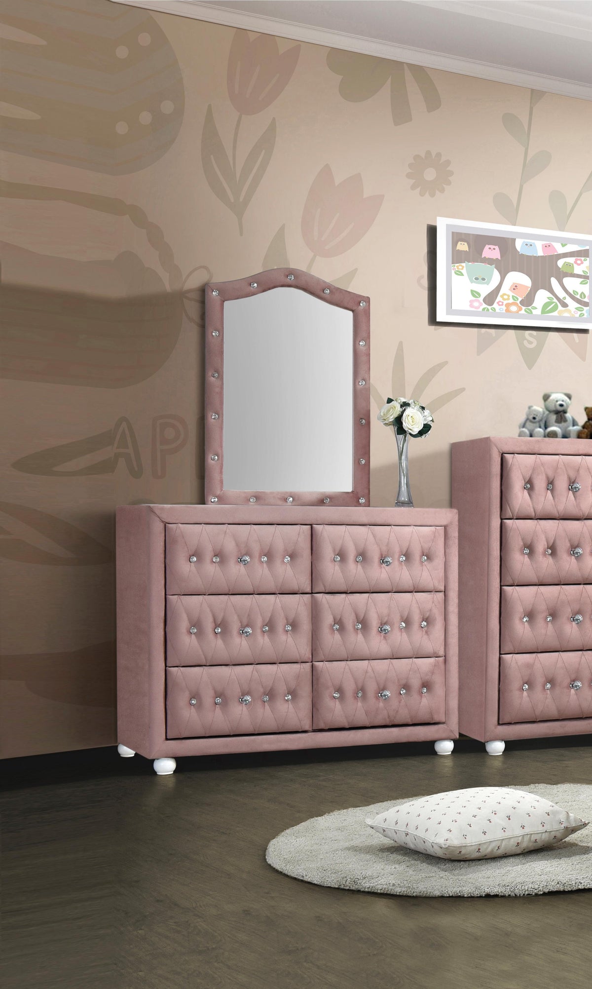 Reggie Pink Fabric Mirror  Las Vegas Furniture Stores