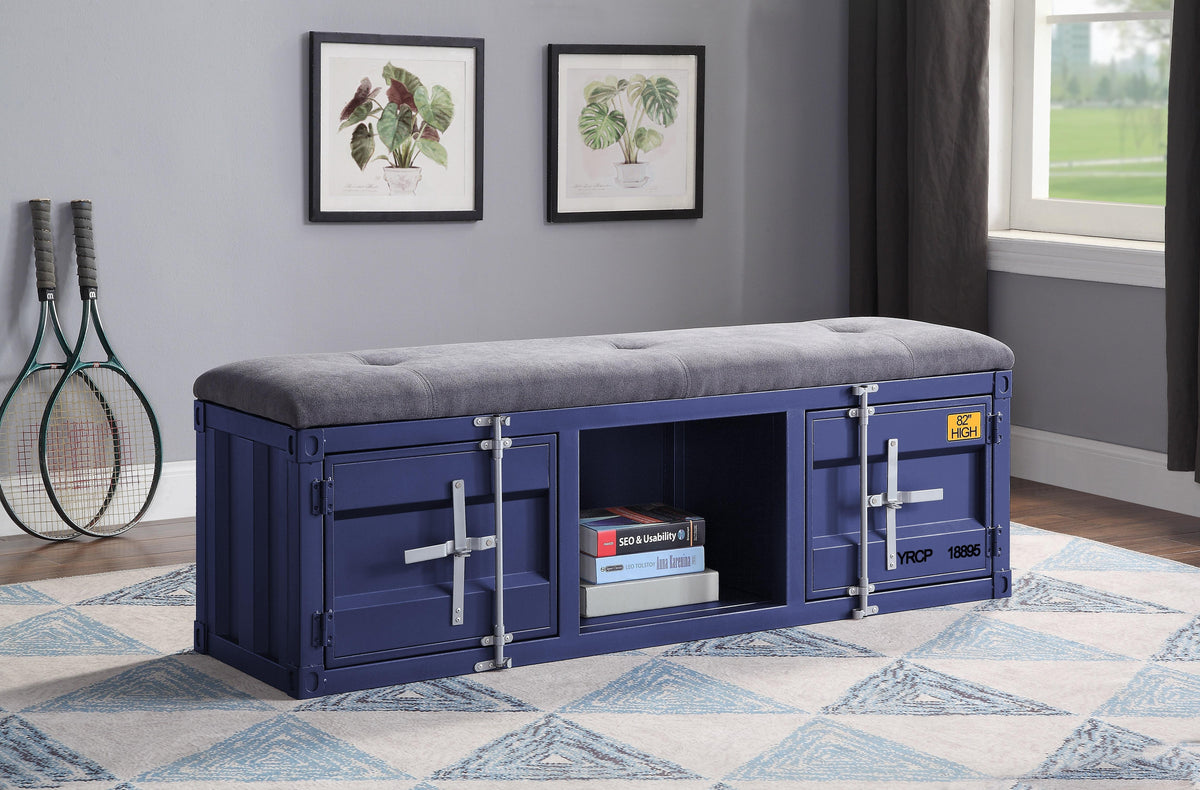 Cargo Gray Fabric & Blue Bench (Storage)  Las Vegas Furniture Stores