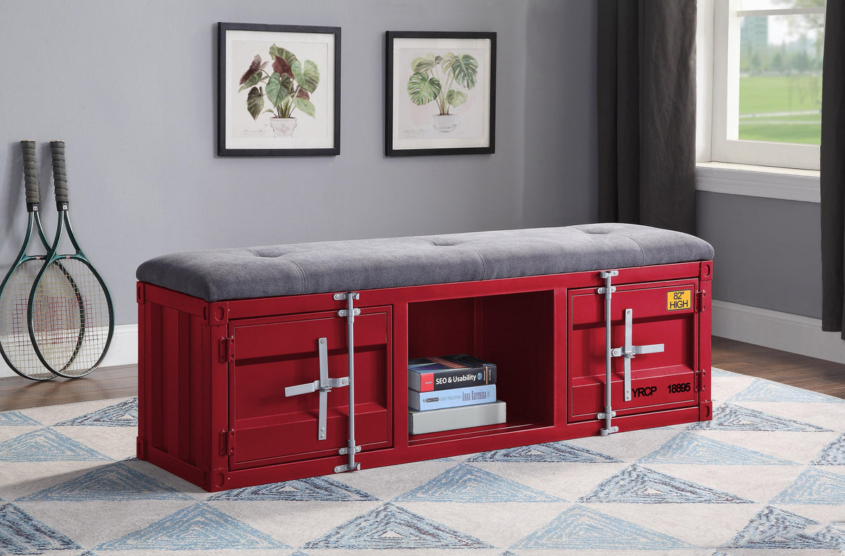 Cargo Gray Fabric & Red Bench (Storage)  Las Vegas Furniture Stores