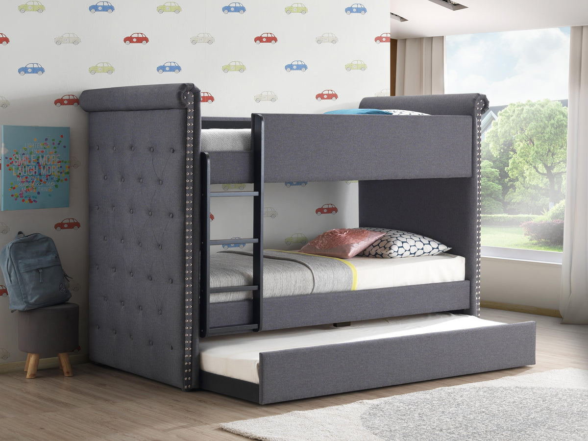 Romana II Gray Fabric Bunk Bed & Trundle (Twin/Twin)  Las Vegas Furniture Stores