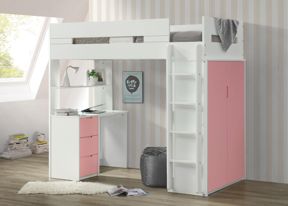 Nerice White & Pink Loft Bed  Las Vegas Furniture Stores