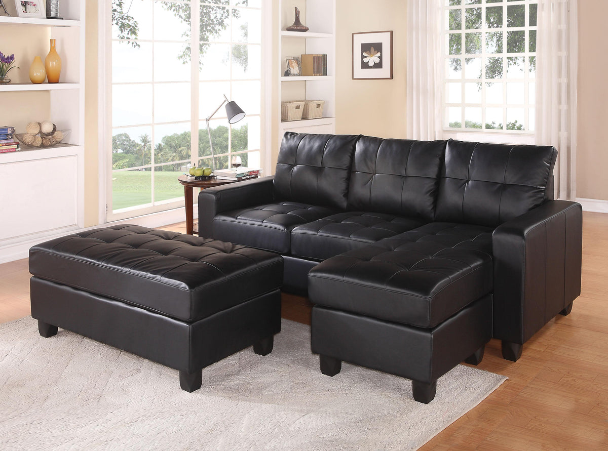 Lyssa Black Bonded Leather Match Sectional Sofa & Ottoman  Las Vegas Furniture Stores