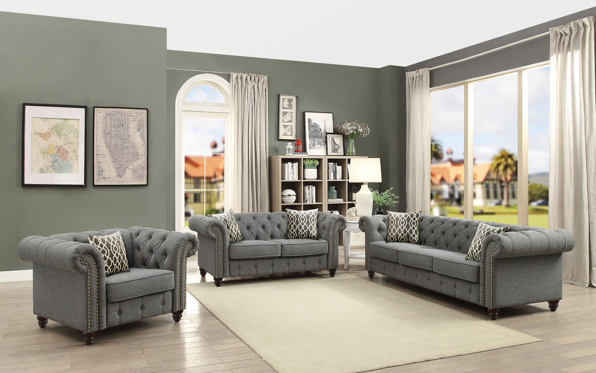 Aurelia Gray Linen Sofa w/2 Pillows  Las Vegas Furniture Stores
