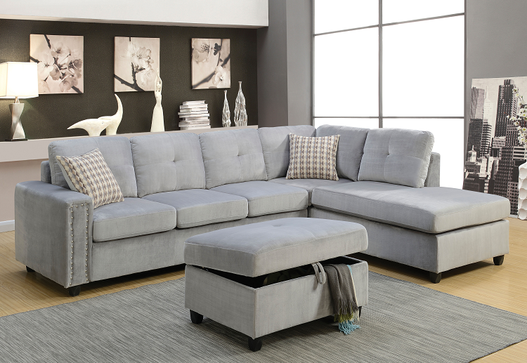 Belville Gray Velvet Sectional Sofa w/Pillows  Las Vegas Furniture Stores