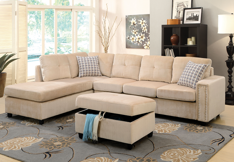 Belville Beige Velvet Sectional Sofa w/Pillows  Half Price Furniture
