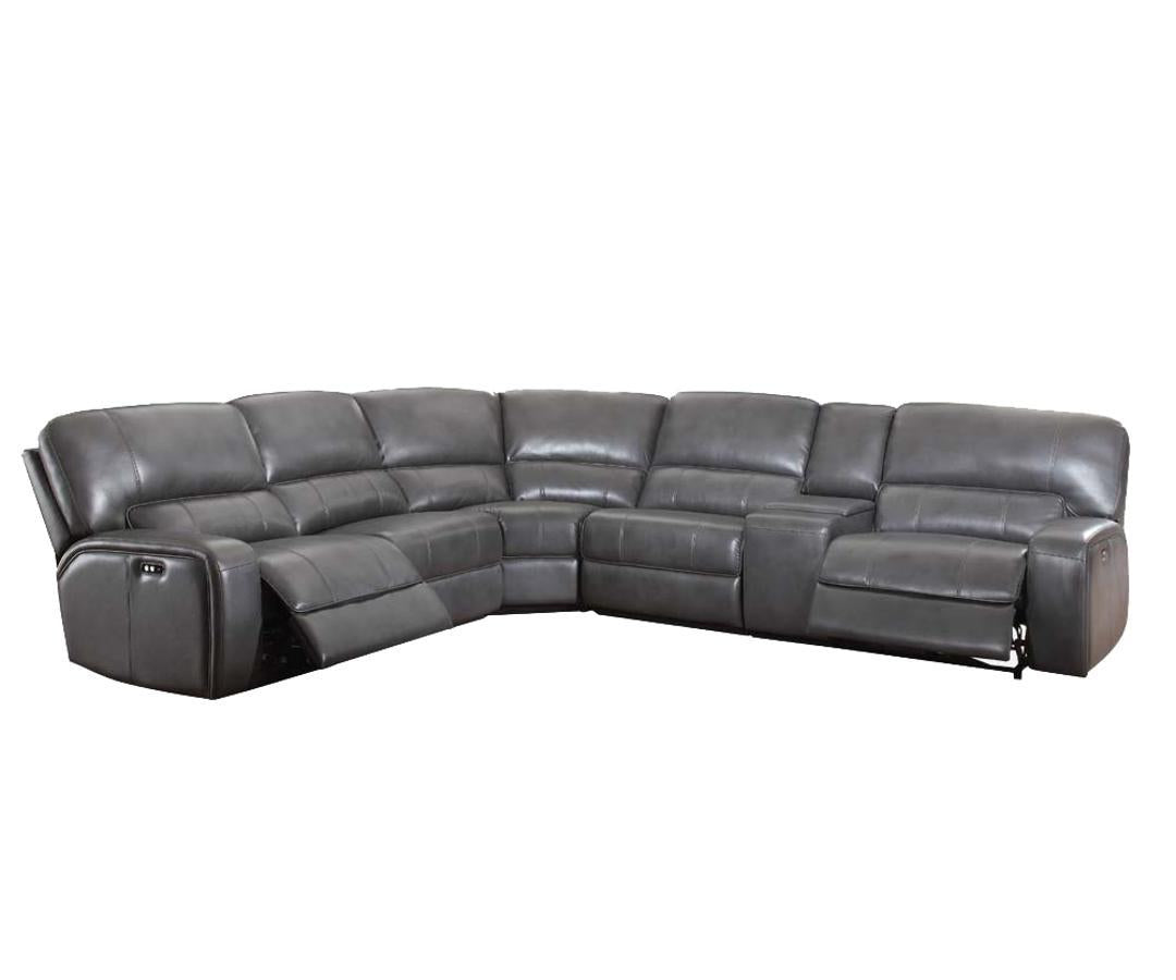 Saul Gray Leather-Aire Sectional Sofa (Power Motion/USB)  Las Vegas Furniture Stores