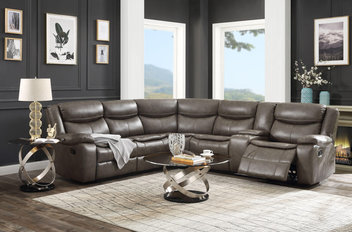 Tavin Taupe Leather-Aire Match Sectional Sofa (Motion)  Las Vegas Furniture Stores