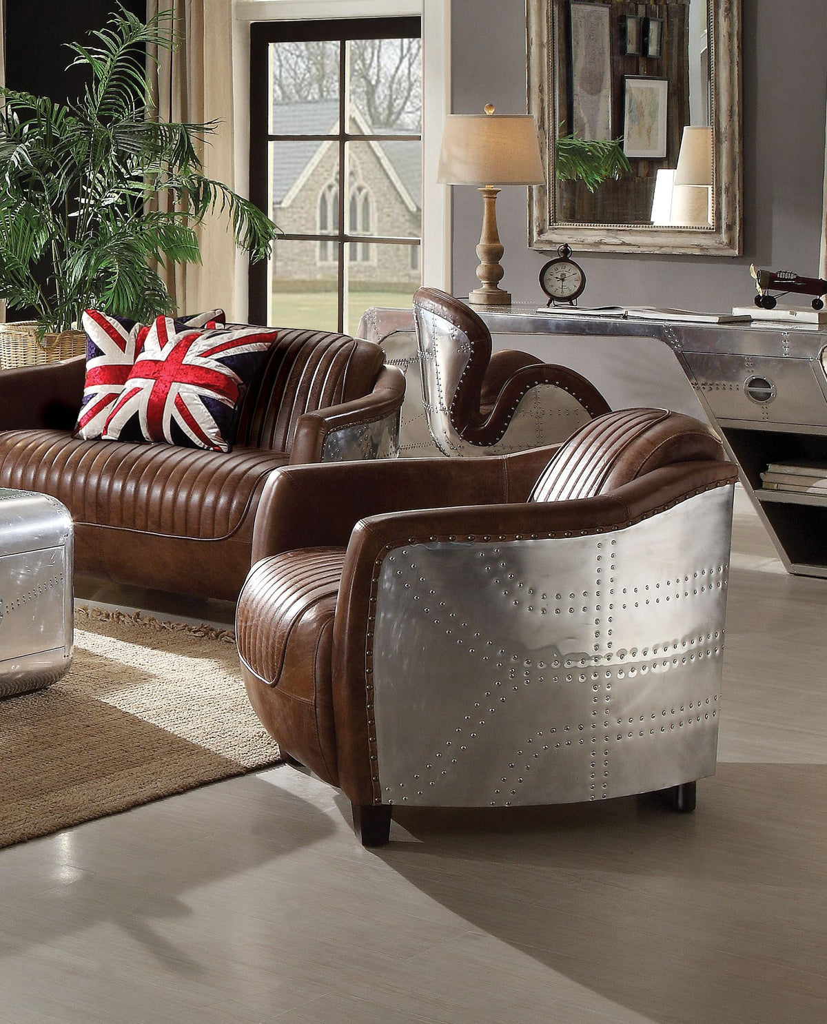 Brancaster Retro Brown Top Grain Leather & Aluminum Chair  Las Vegas Furniture Stores