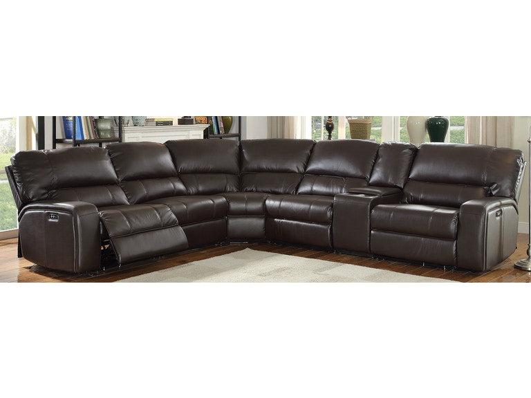 Saul Espresso Leather-Aire Sectional Sofa (Power Motion/USB)  Las Vegas Furniture Stores