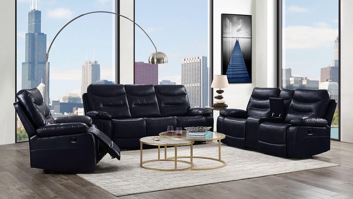 Aashi Navy Leather-Gel Match Sofa (Motion)  Las Vegas Furniture Stores