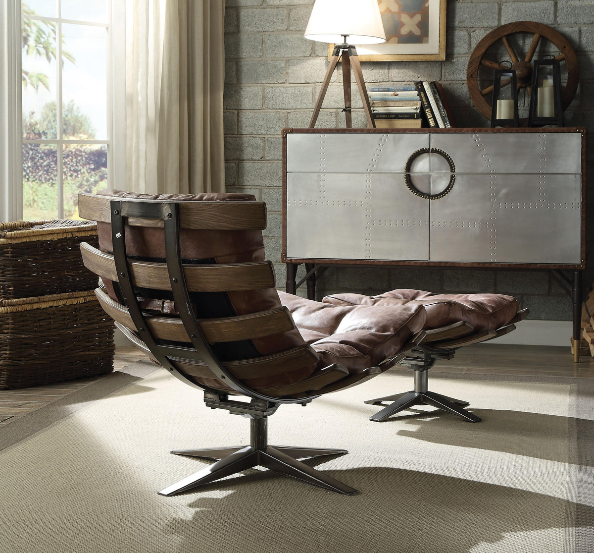 Gandy Retro Brown Top Grain Leather Chair & Ottoman (2Pc Pk)  Las Vegas Furniture Stores