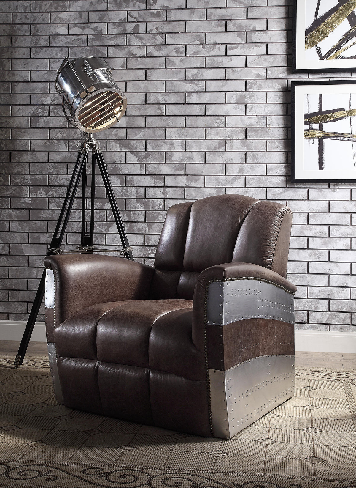 Brancaster Retro Brown Top Grain Leather & Aluminum Accent Chair  Las Vegas Furniture Stores