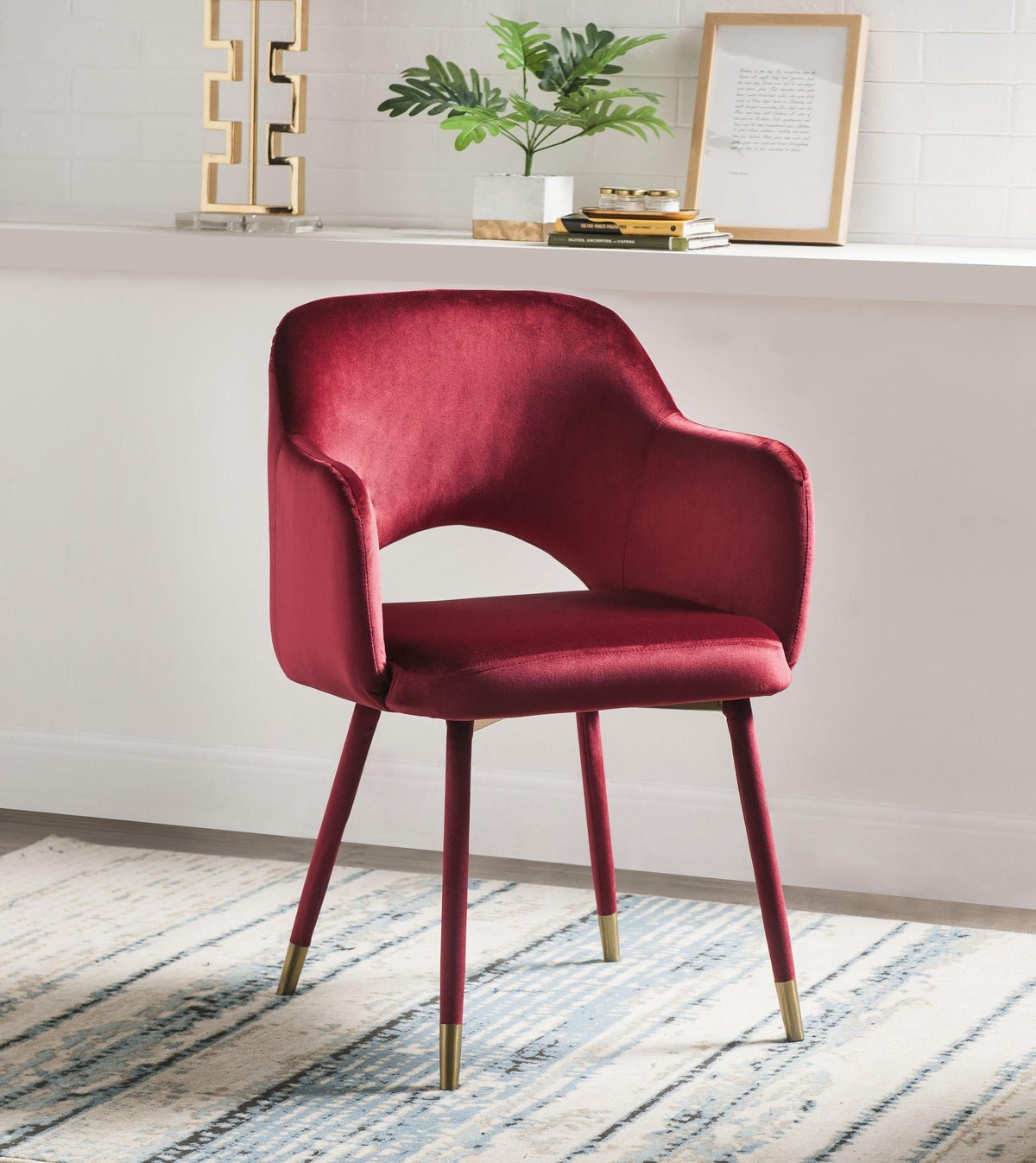 Applewood Bordeaux-Red Velvet & Gold Accent Chair  Half Price Furniture