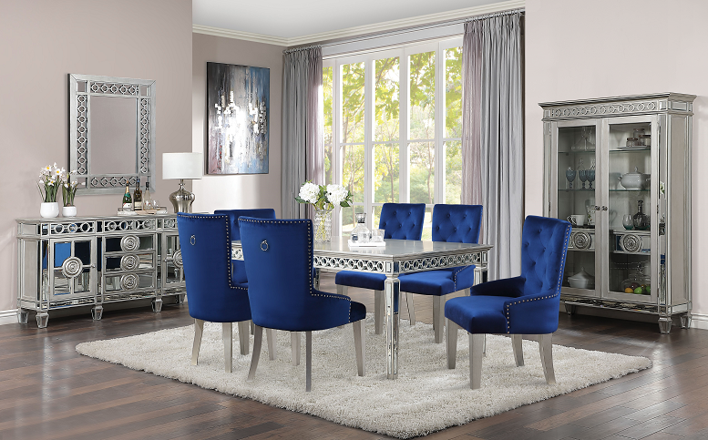 Varian Mirrored & Antique Platinum Dining Table (90"L)  Las Vegas Furniture Stores