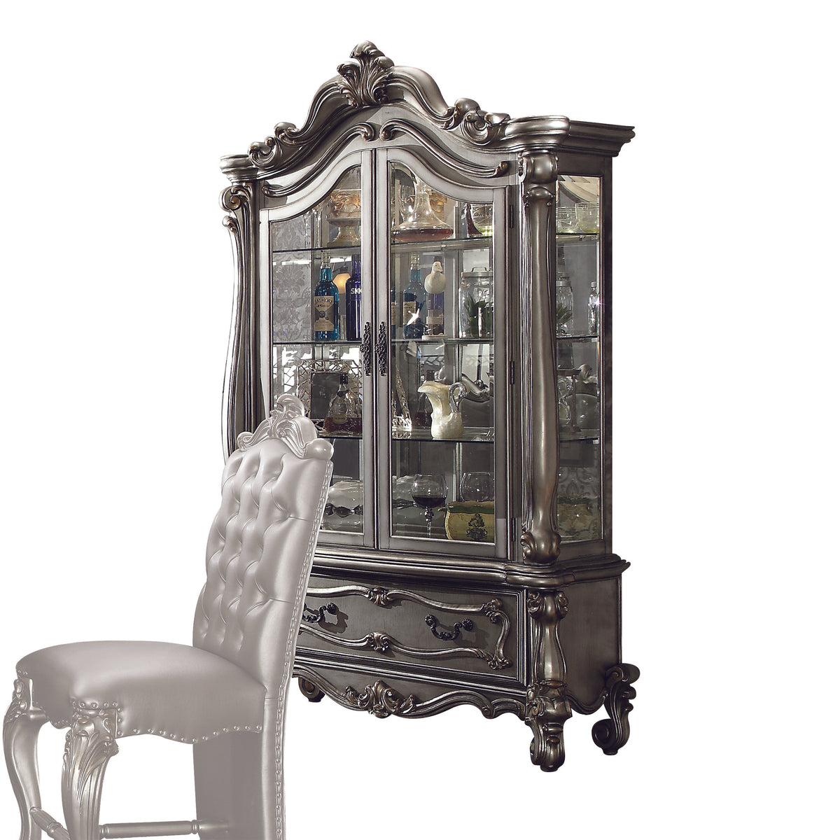 Versailles Antique Platinum Curio Cabinet  Las Vegas Furniture Stores