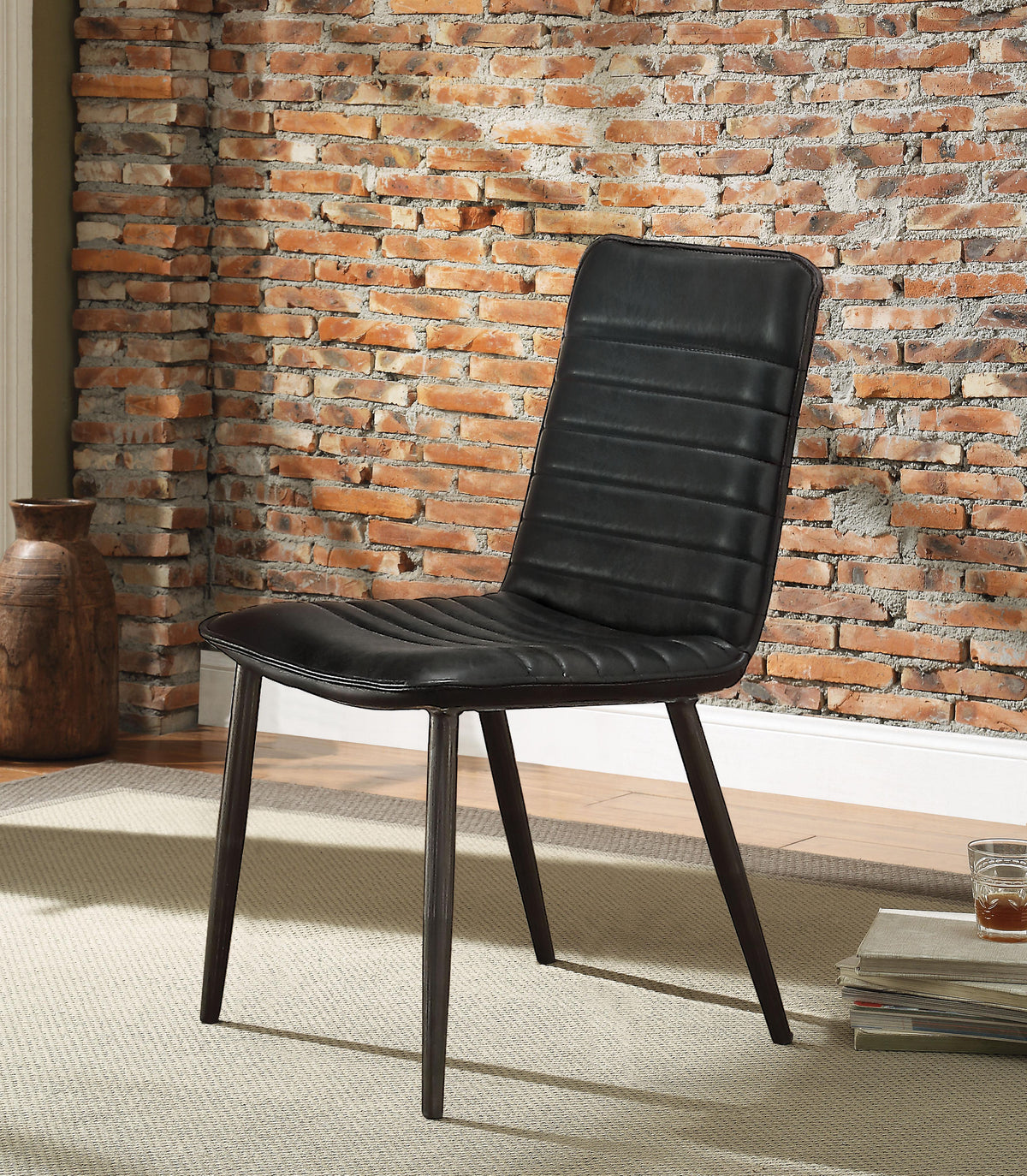 Hosmer Black Top Grain Leather & Antique Black Side Chair  Las Vegas Furniture Stores