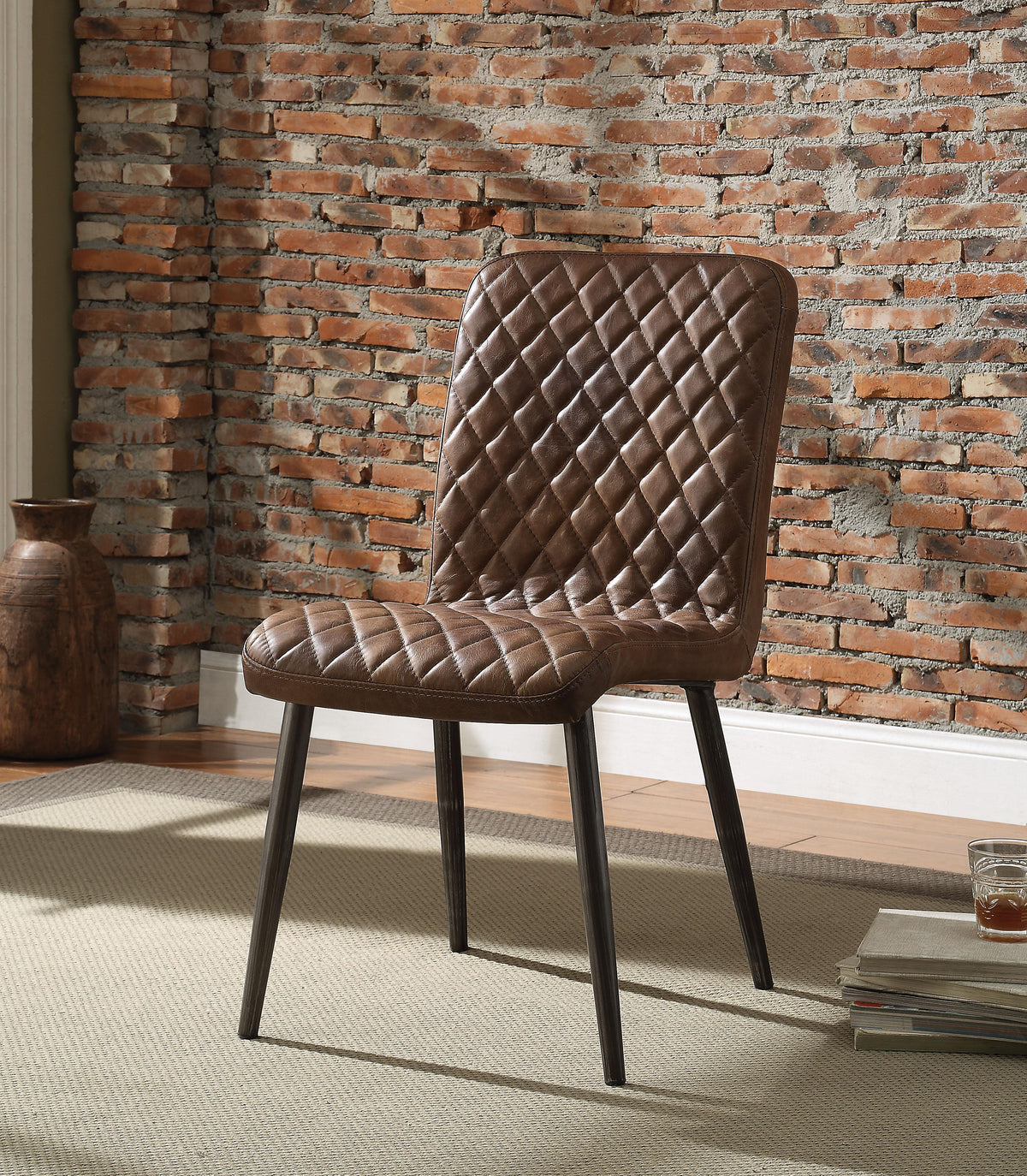 Hosmer Vintage Chocolate Top Grain Leather & Antique Black Side Chair  Las Vegas Furniture Stores