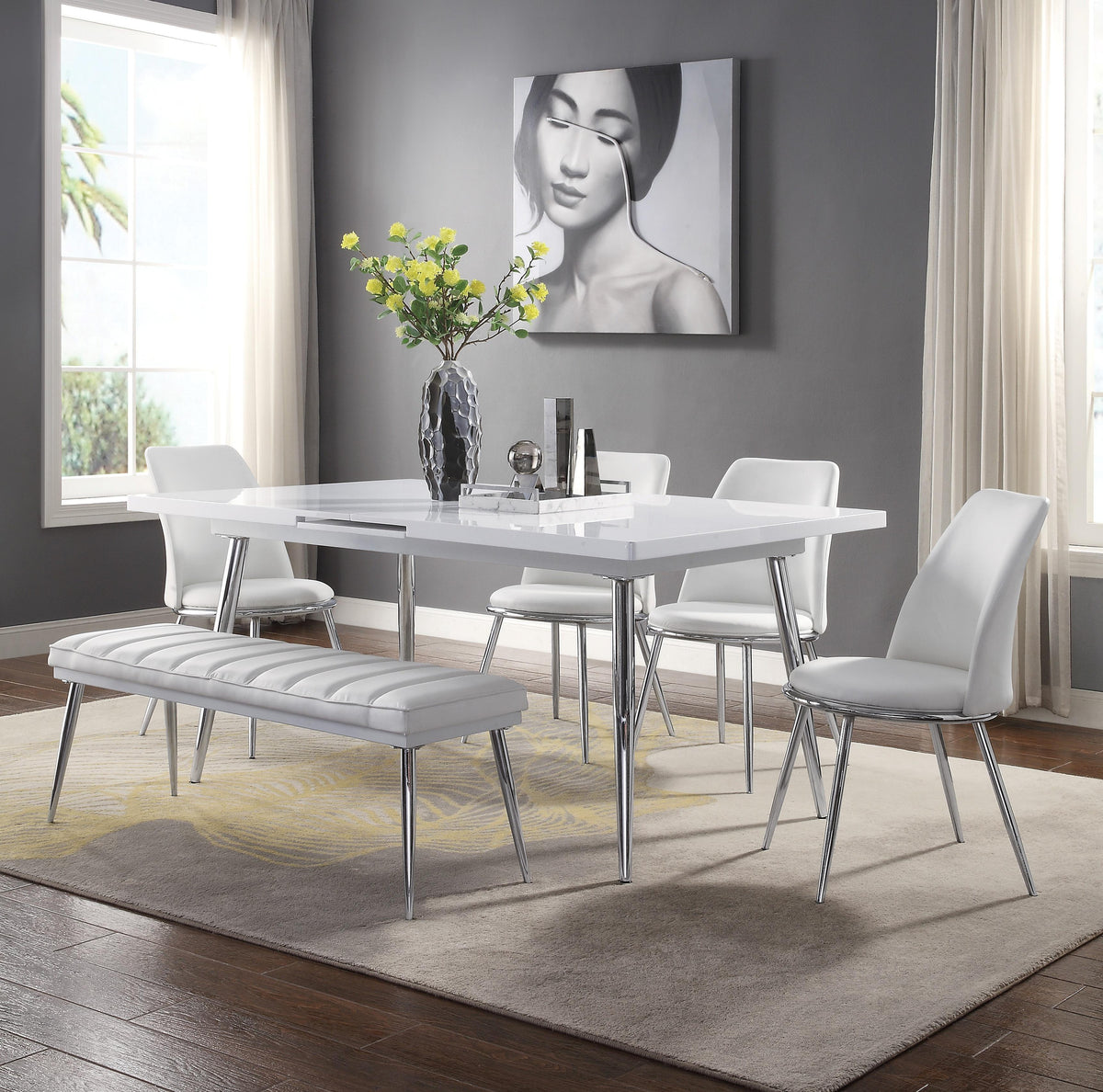 Weizor White High Gloss & Chrome Dining Table  Las Vegas Furniture Stores