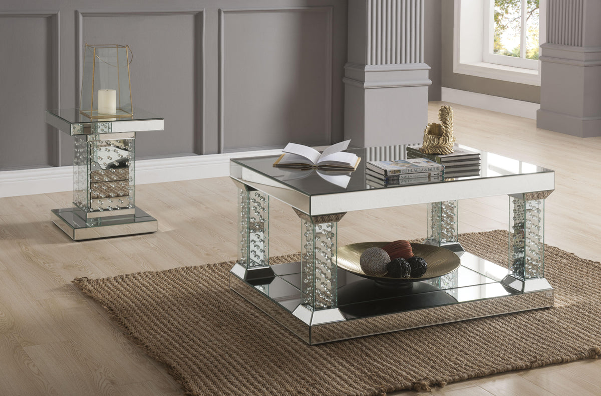 Nysa Mirrored & Faux Crystals Coffee Table - Half Price Furniture