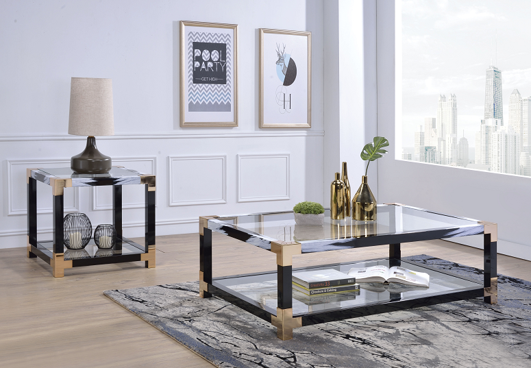 Lafty White Brushed & Clear Glass Coffee Table  Las Vegas Furniture Stores