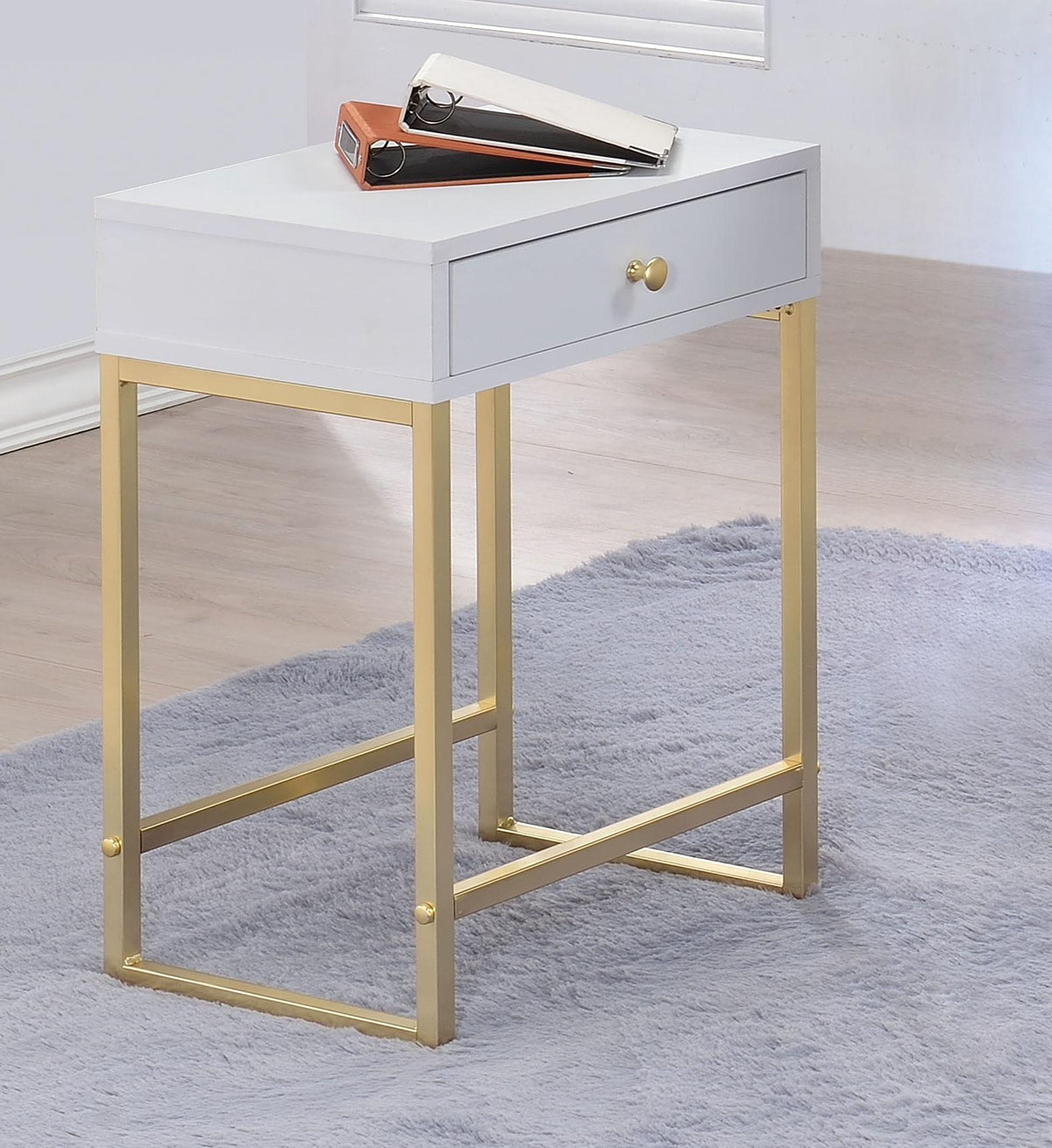 Coleen White & Brass Side Table  Las Vegas Furniture Stores