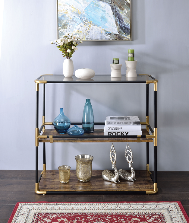 Heleris Black/Gold & Smoky Glass Console Table  Las Vegas Furniture Stores