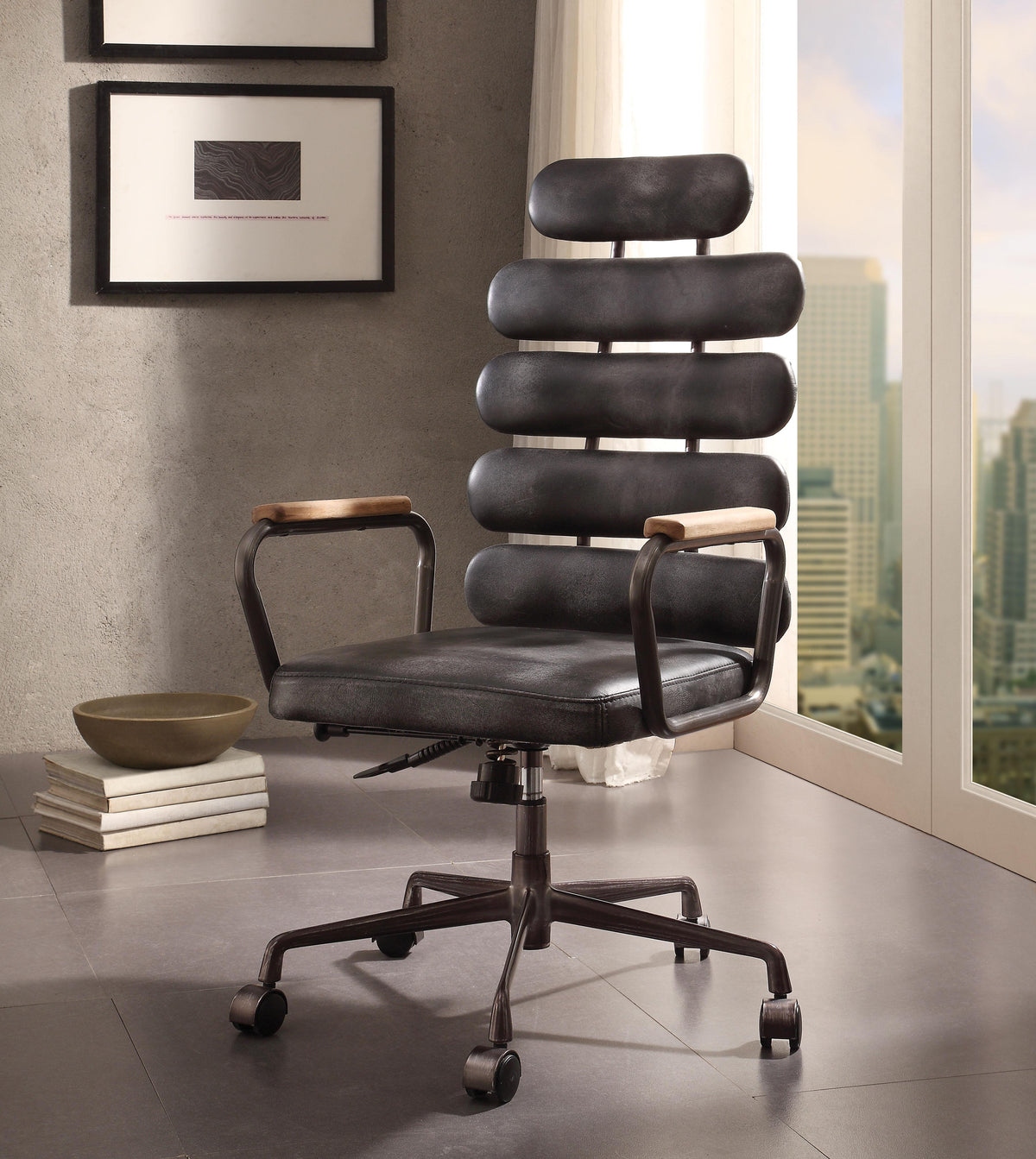 Calan Vintage Black Top Grain Leather Office Chair  Las Vegas Furniture Stores