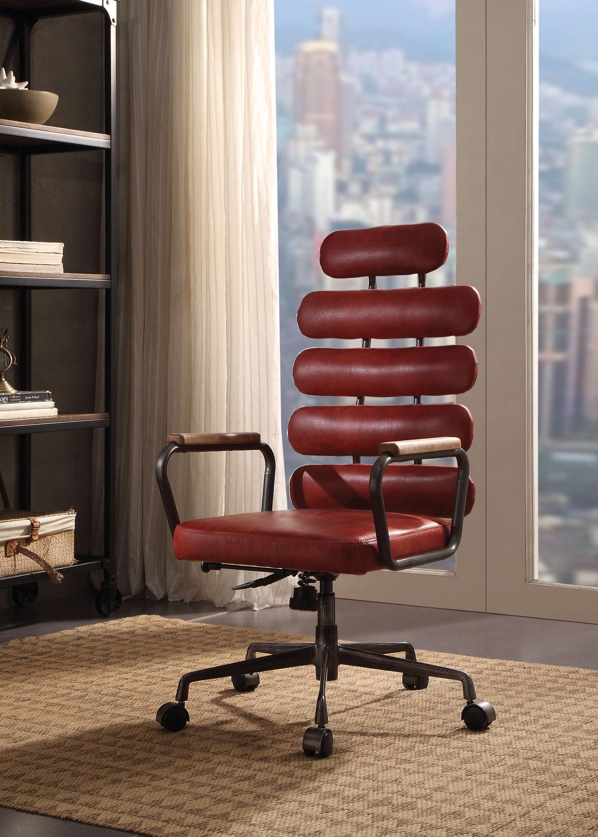 Calan Antique Red Top Grain Leather Office Chair  Las Vegas Furniture Stores