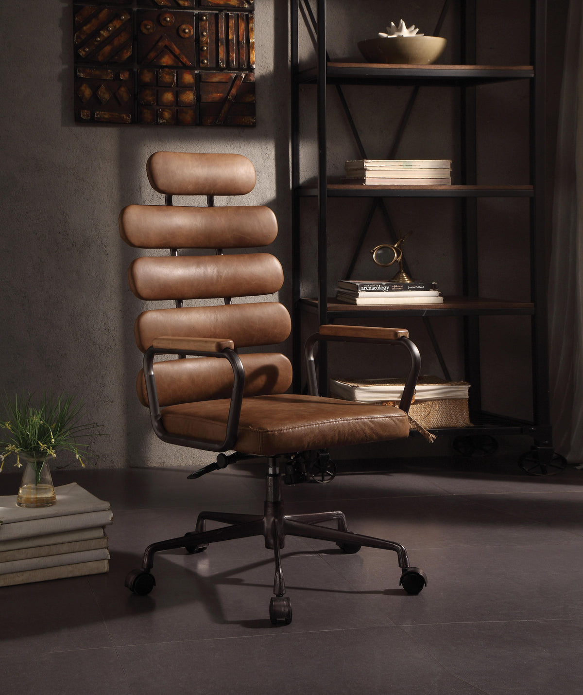 Calan Retro Brown Top Grain Leather Office Chair  Las Vegas Furniture Stores