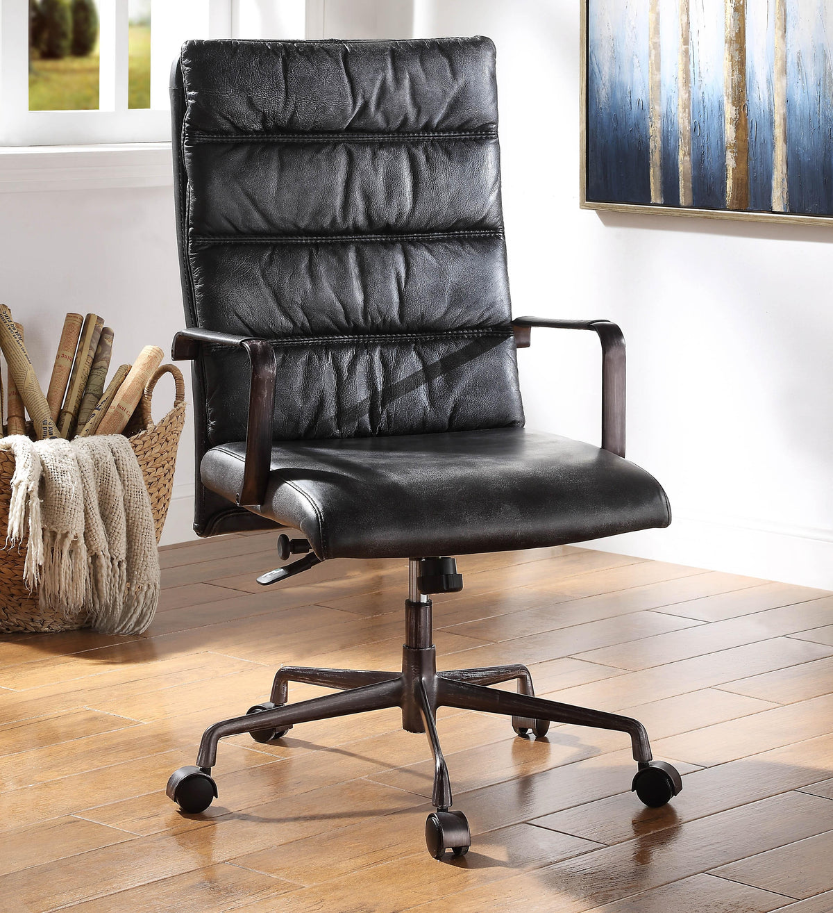 Jairo Vintage Black Top Grain Leather Office Chair  Las Vegas Furniture Stores