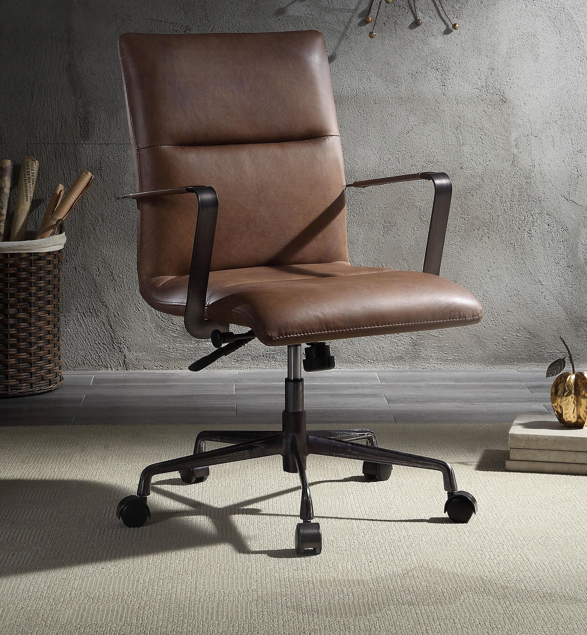 Indra Vintage Chocolate Top Grain Leather Office Chair  Las Vegas Furniture Stores