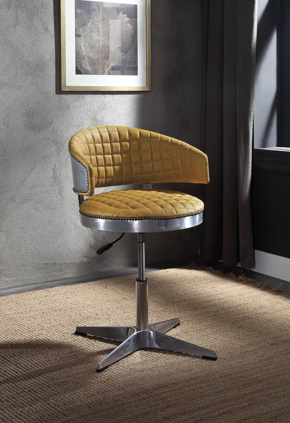 Brancaster Turmeric Top Grain Leather & Chrome Adjustable Chair w/Swivel  Las Vegas Furniture Stores