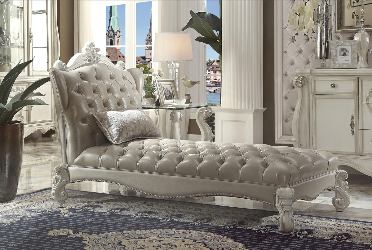 Versailles Vintage Gray PU & Bone White Chaise & Pillow  Las Vegas Furniture Stores