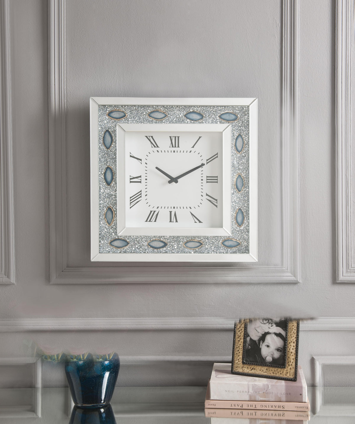 Sonia Mirrored & Faux Agate Wall Clock  Las Vegas Furniture Stores