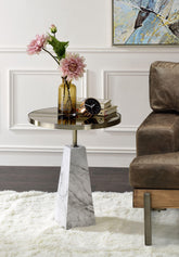 Galilahi Mirrored, Faux Marble & Antique Gold Side Table Half Price Furniture