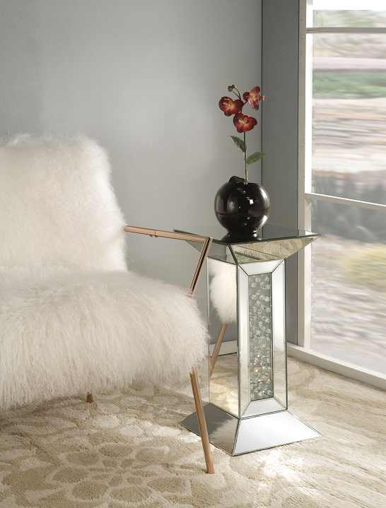 Nysa Mirrored & Faux Crystals Pedestal Stand  Las Vegas Furniture Stores