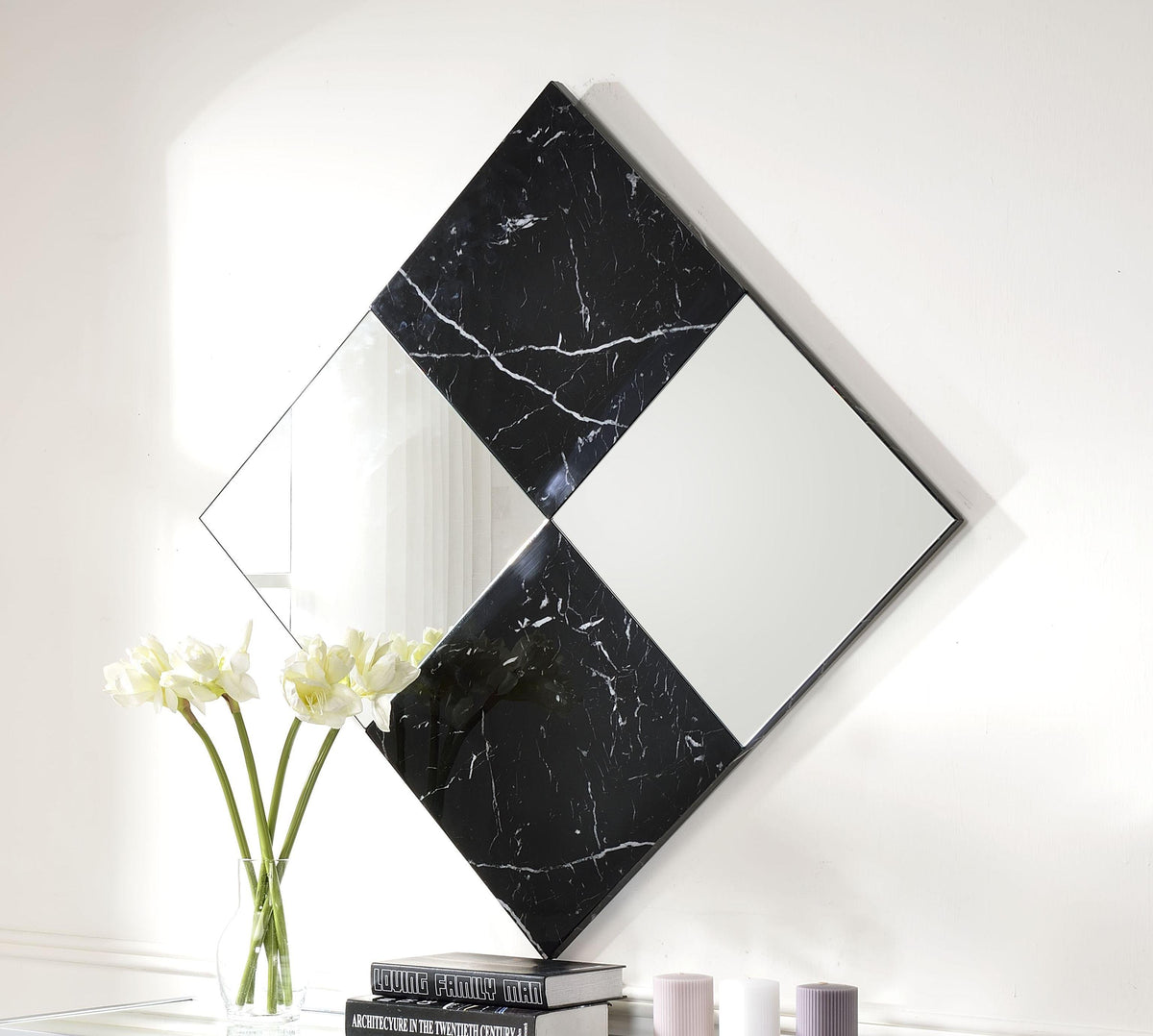 Angwin Mirrored & Faux Marble Accent Mirror (Wall)  Las Vegas Furniture Stores