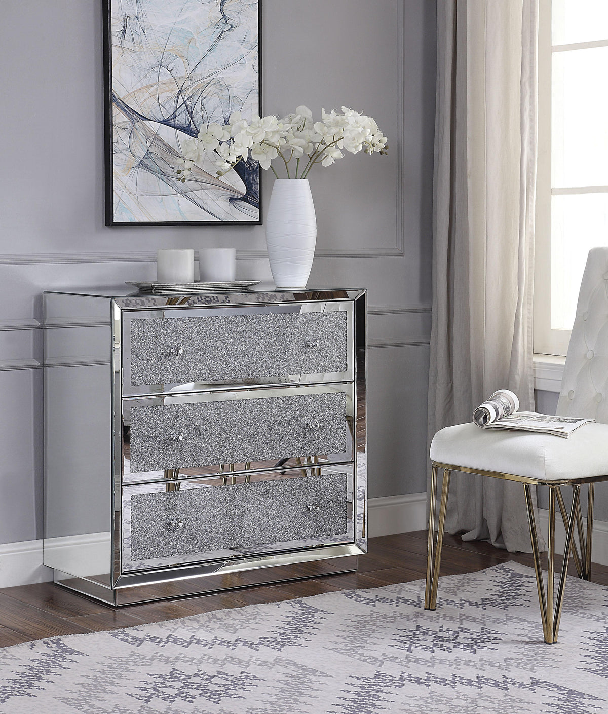 Rekha Mirrored & Faux Crystals Console Table  Las Vegas Furniture Stores