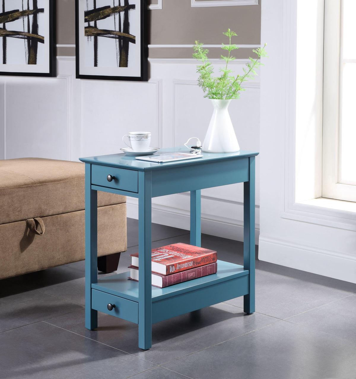 Byzad Teal Side Table (USB Charging Dock)  Las Vegas Furniture Stores